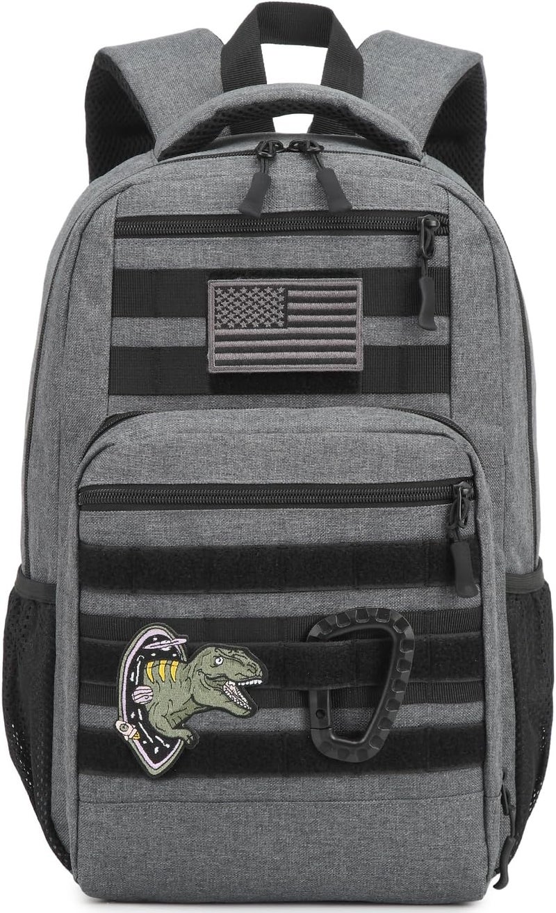 SunForMorning Kids Tactical Backpack Army Molle Bookbag Military Boys Backpack for School, Outdoor, Camping, Grey - Image 1